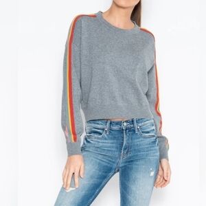 Gray Sweater with Multicolor Stripes